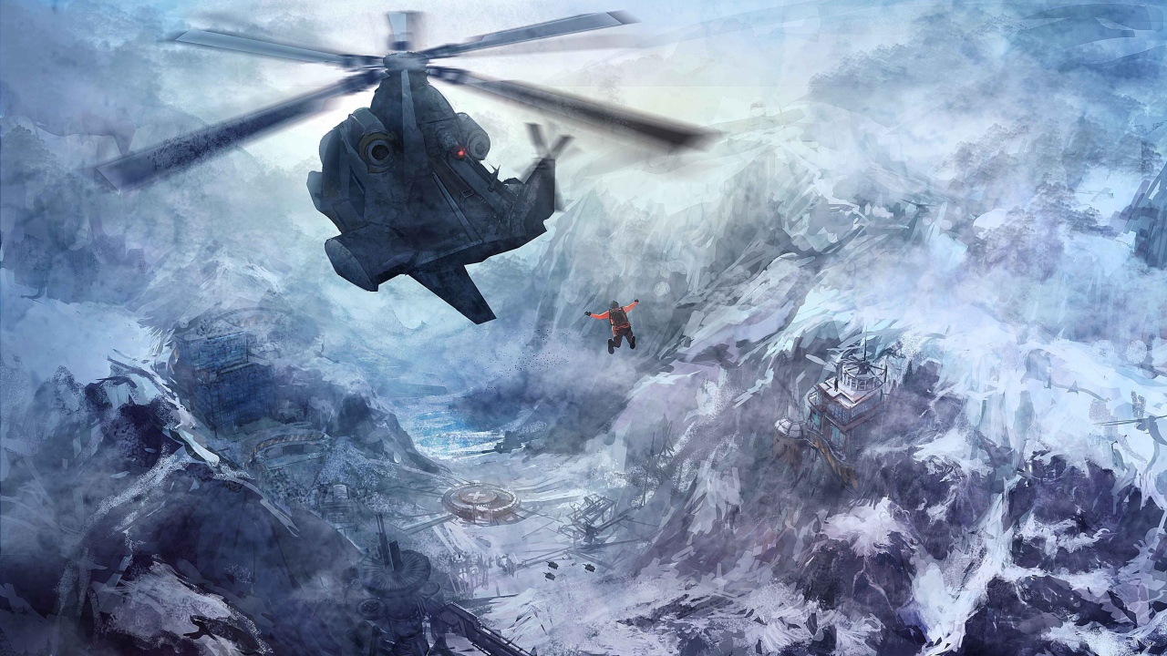 Человек прыгнул из вертолета