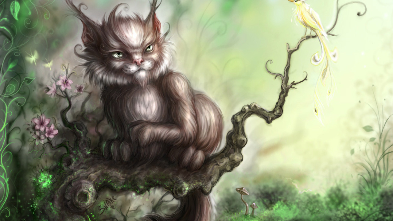 Сказочный кот и птица