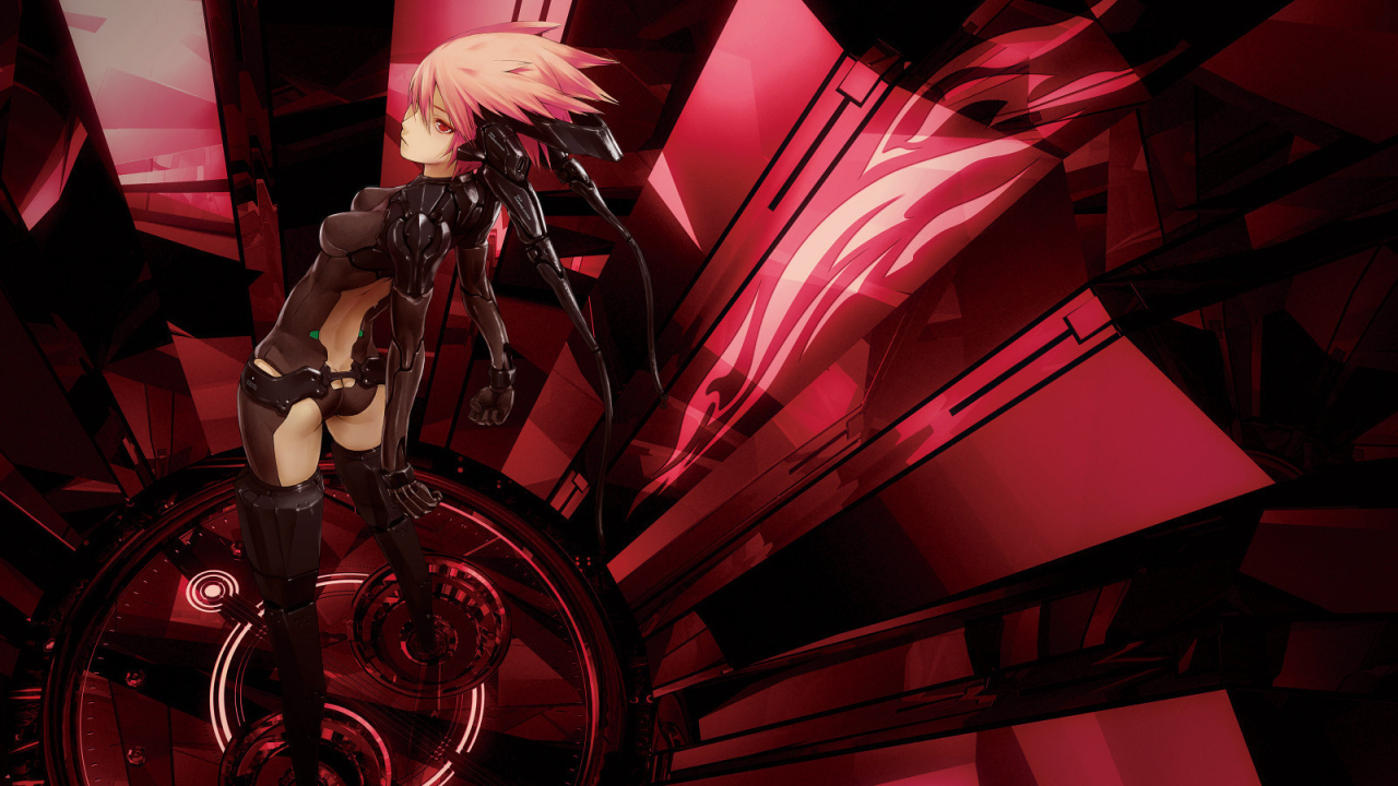 Девочка робот в красных тонах