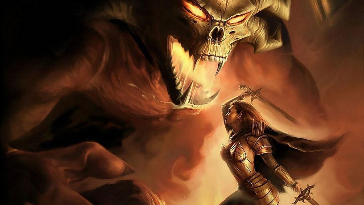 Девушка воин против монстра