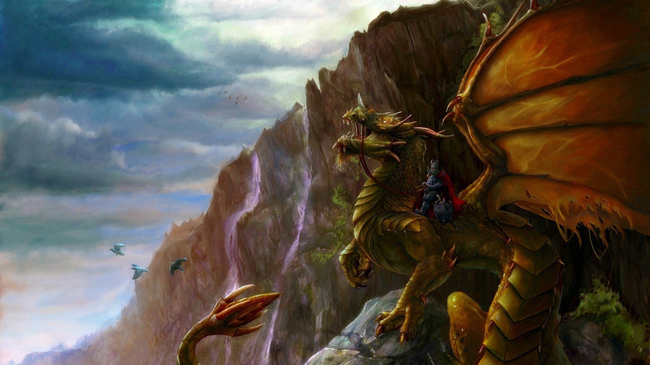 Воин сидит на драконе