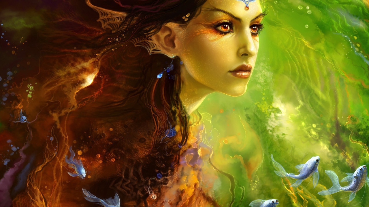 Русалка с рыбами