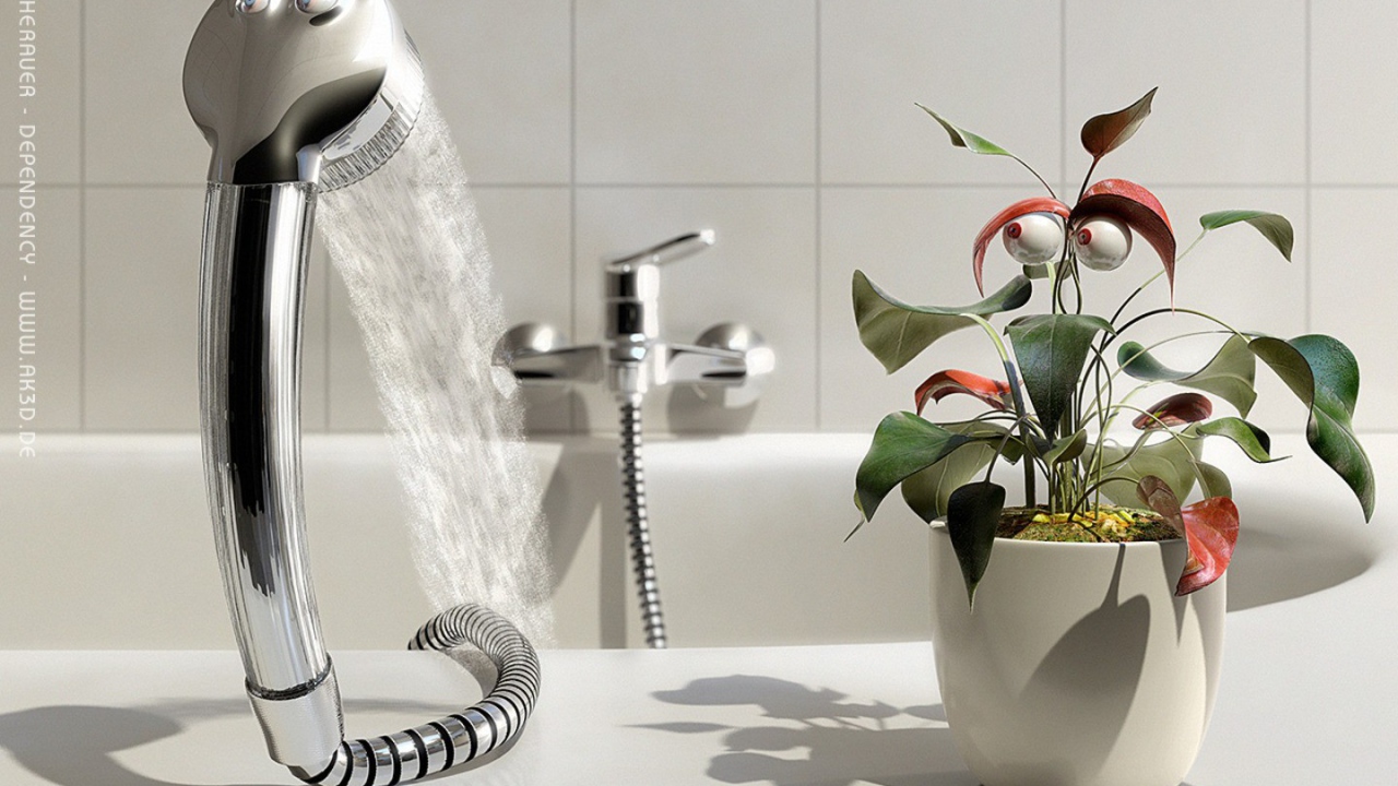 Цветок и душ с глазами