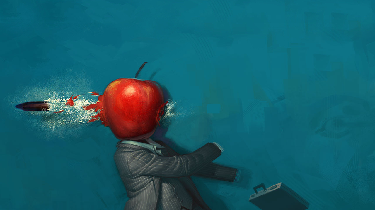 Пуля вылетает из яблока