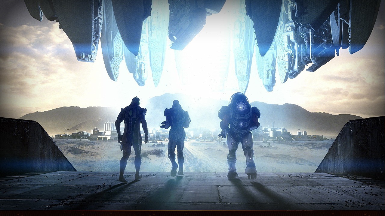 Воины выходят из космического корабля