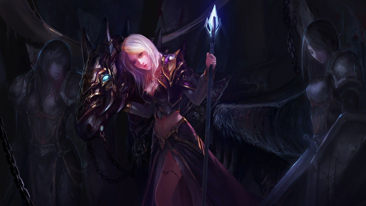 Девушка в доспехах с посохом