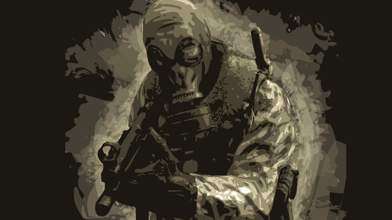 Солдат в противогазе