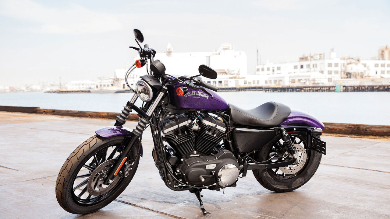 Новый мотоцикл на дороге Harley-Davidson XL 883N Sportster Iron
