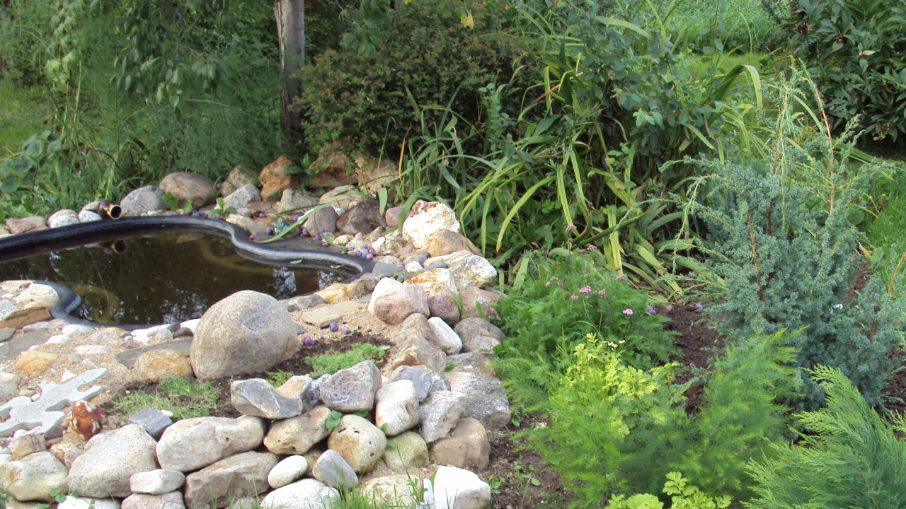 На поляне красивая альпийская горка