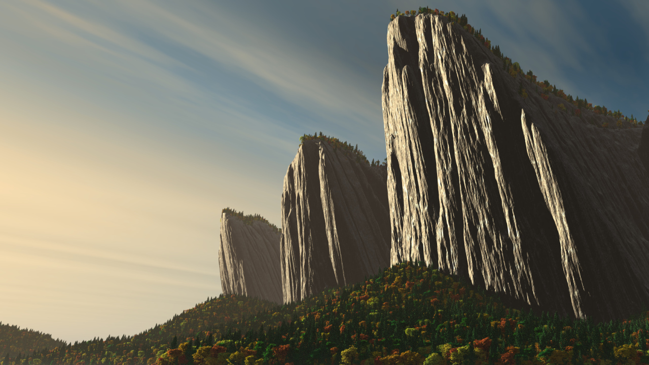 Скалы освещенные закатом