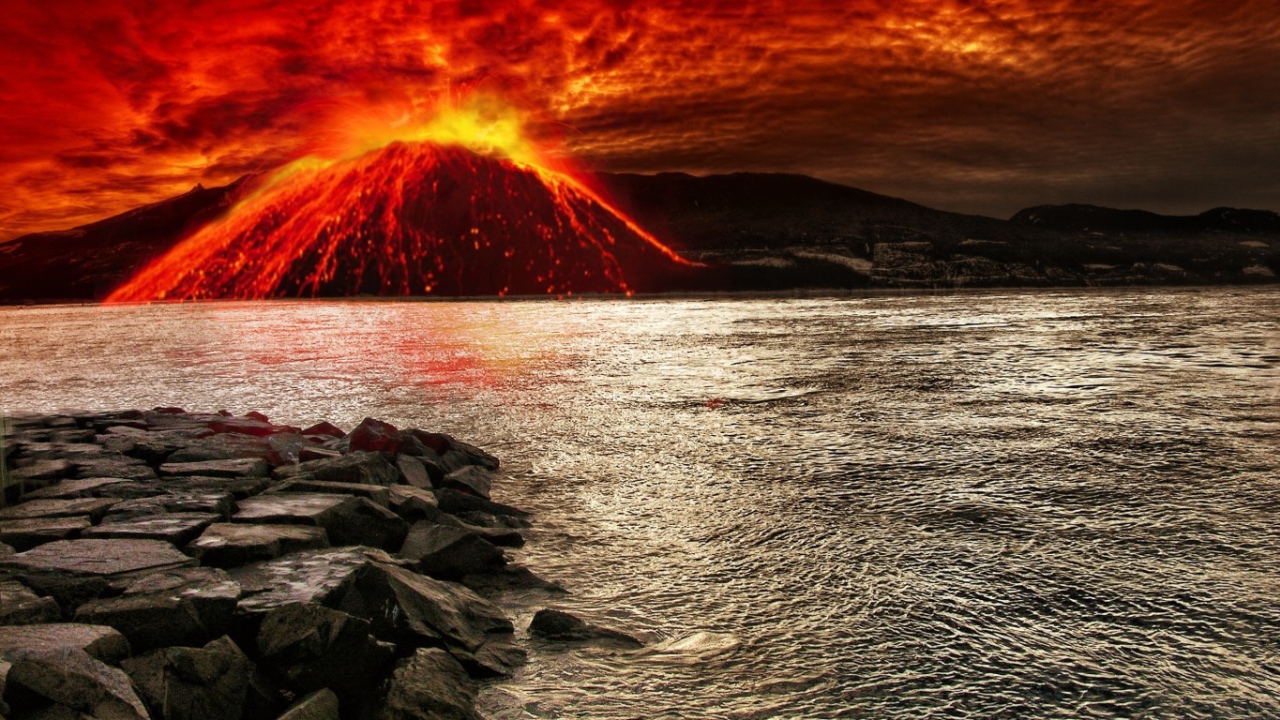Вулкан извергается у воды