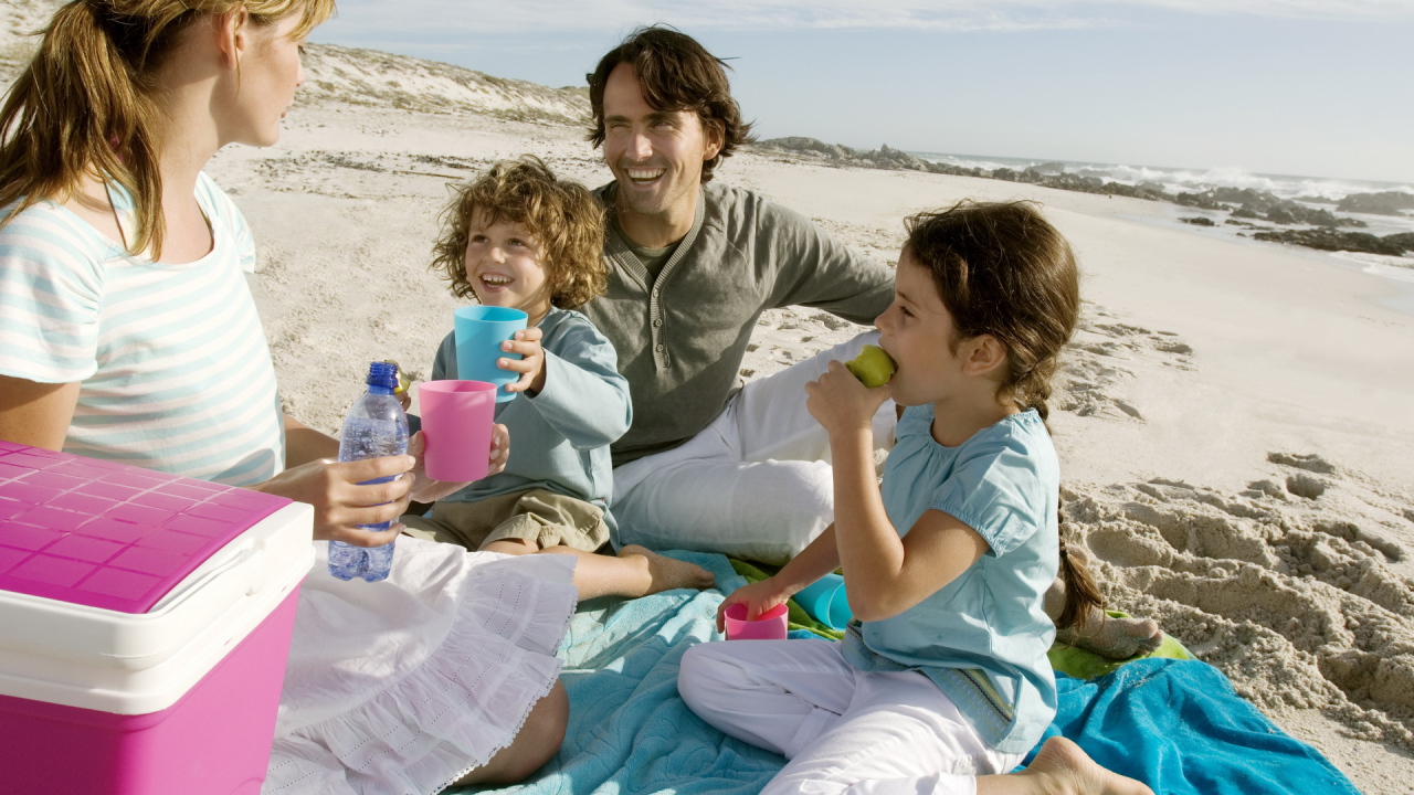 Пикник на пляже у семьи