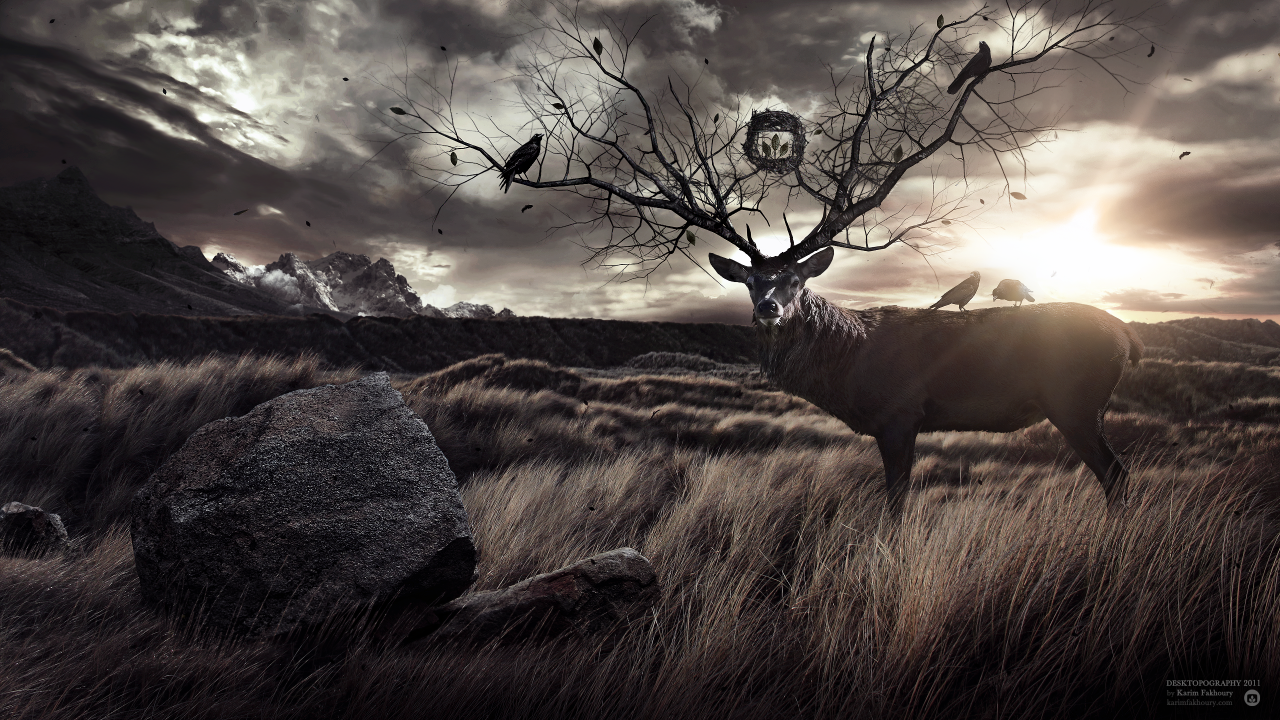 Олень с рогами деревьями