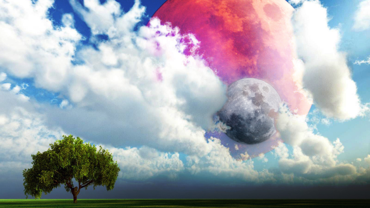 Планета со спутником на небе