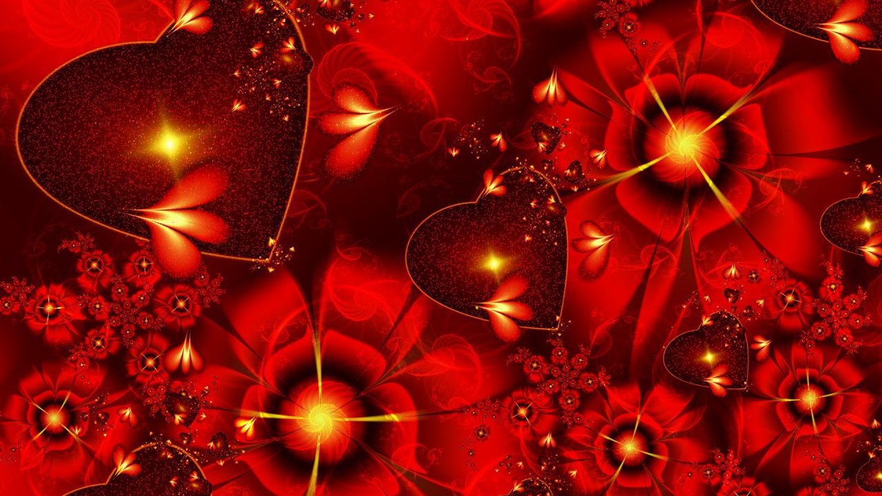 Сердечки с красными цветками