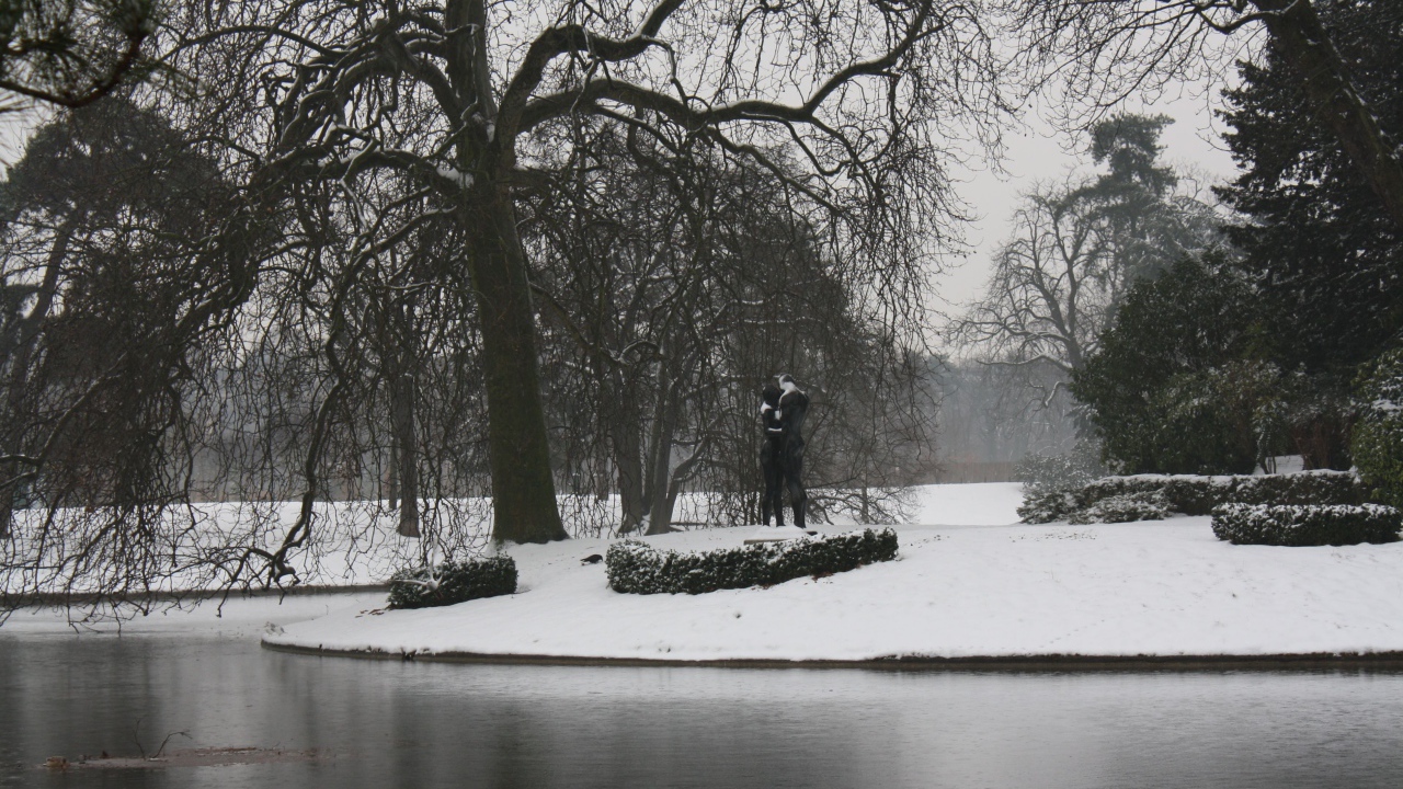 Снег в Париже в парке