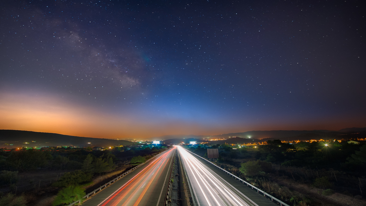 Lights on night road, Cyprus