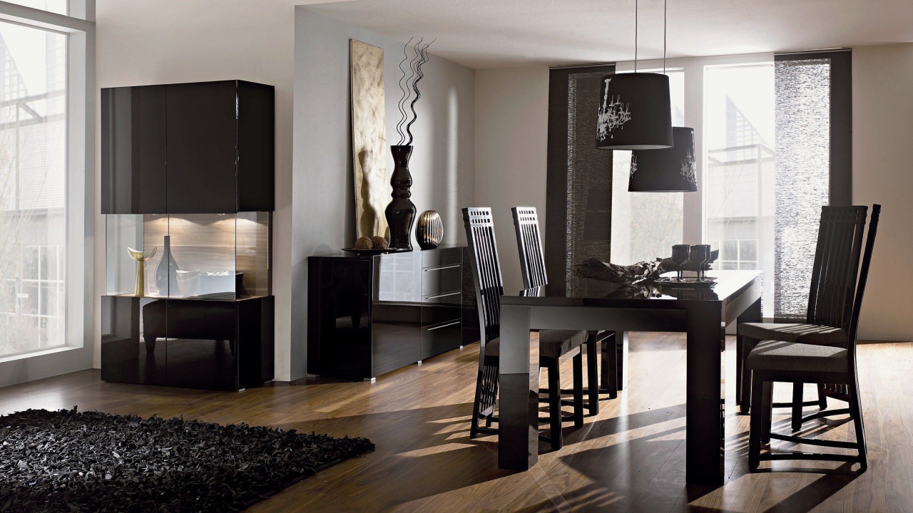 Черные тона в оформлении столовой