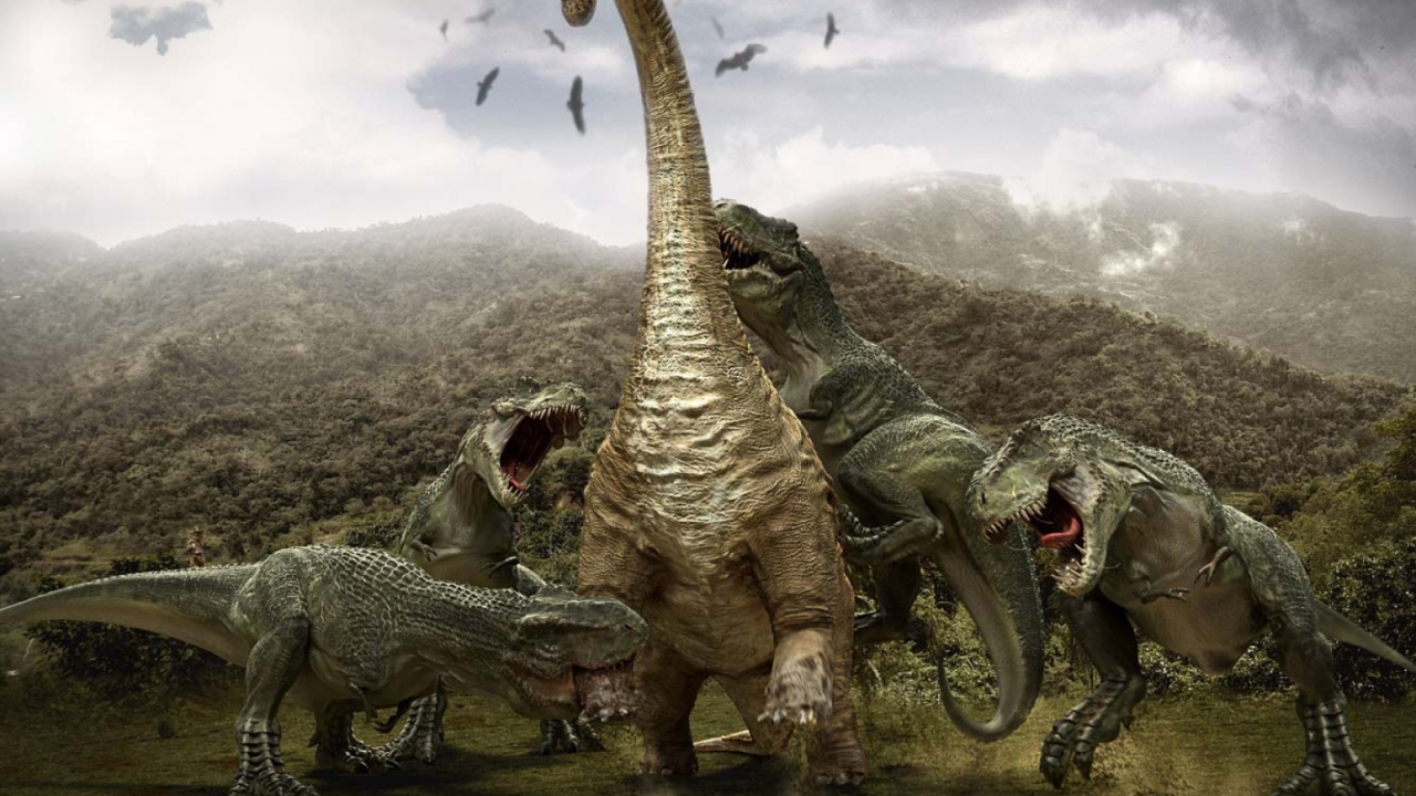 Тиранозавры атакуют бронтозавра