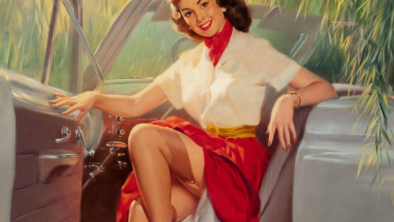 Девушка в красной юбке, ретро