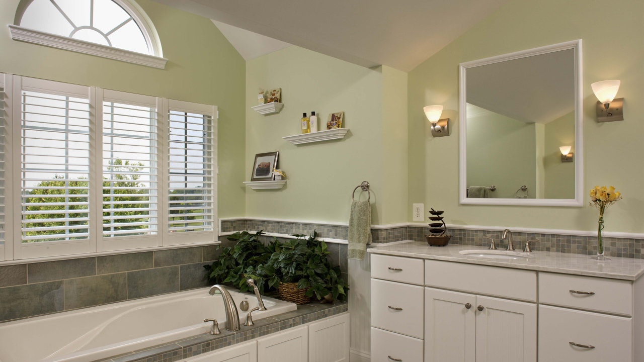 Зеленые растения в ванной комнате