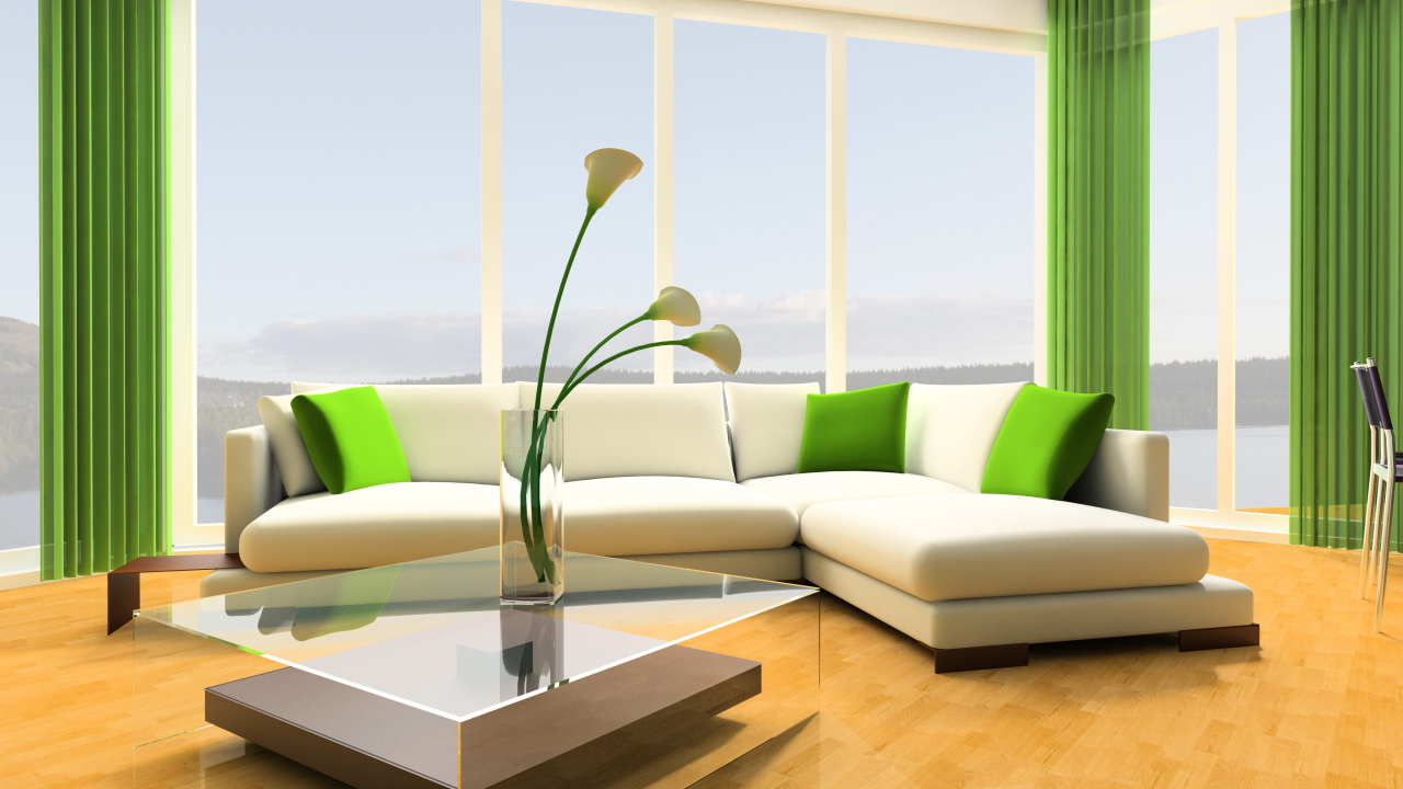 Зеленые тона в оформлении гостиной