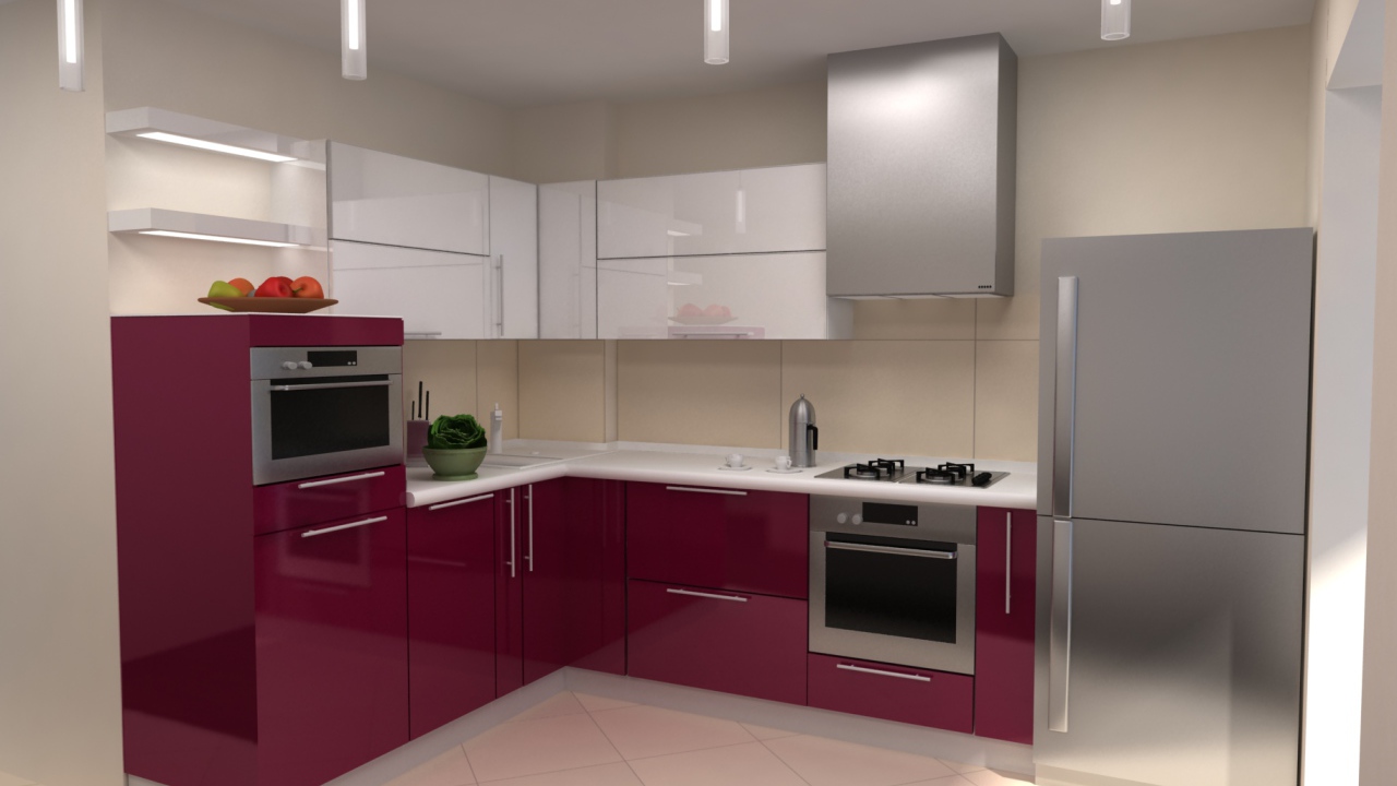 Аккуратная бордовая кухня