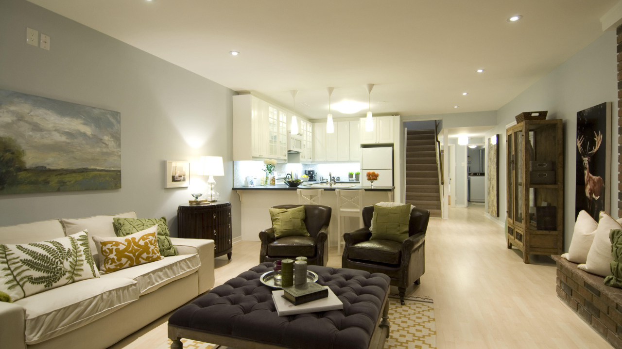 Современная гостиная с кухней