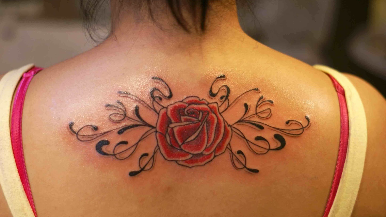 Роза тату на спине