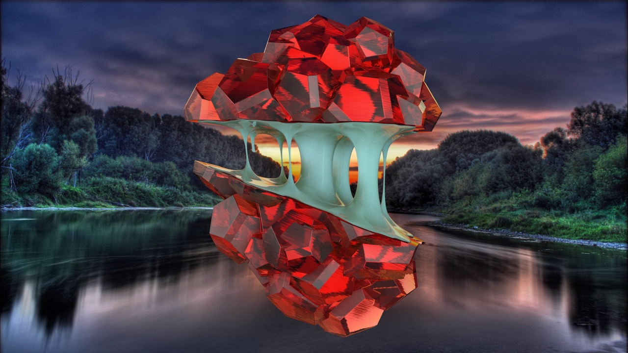 Рубиновые деревья над водой, 3Д модель