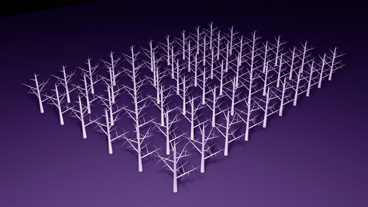 Стволы деревьев в роще, 3-Д графика