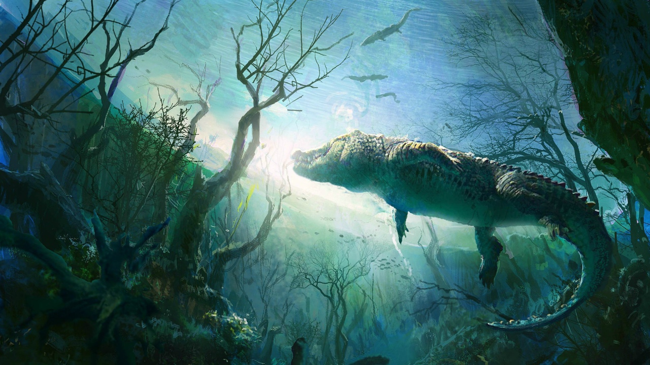 Крокодил в воде реки