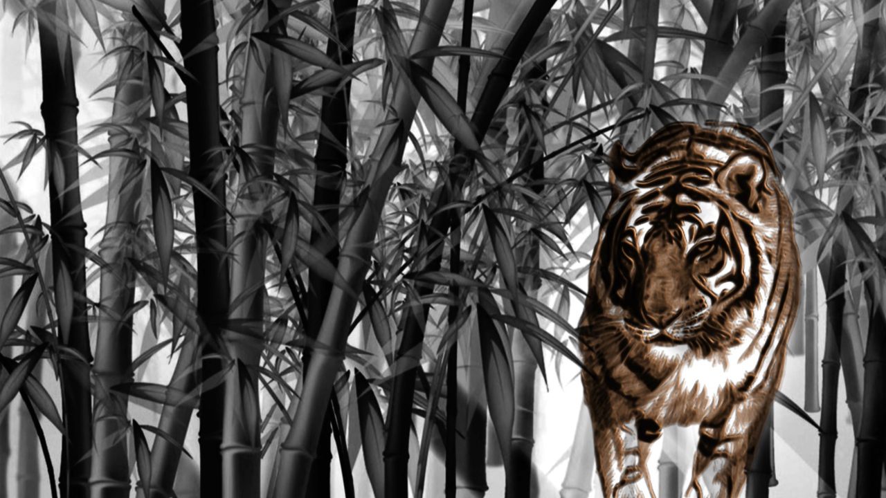 Тигр среди бамбука