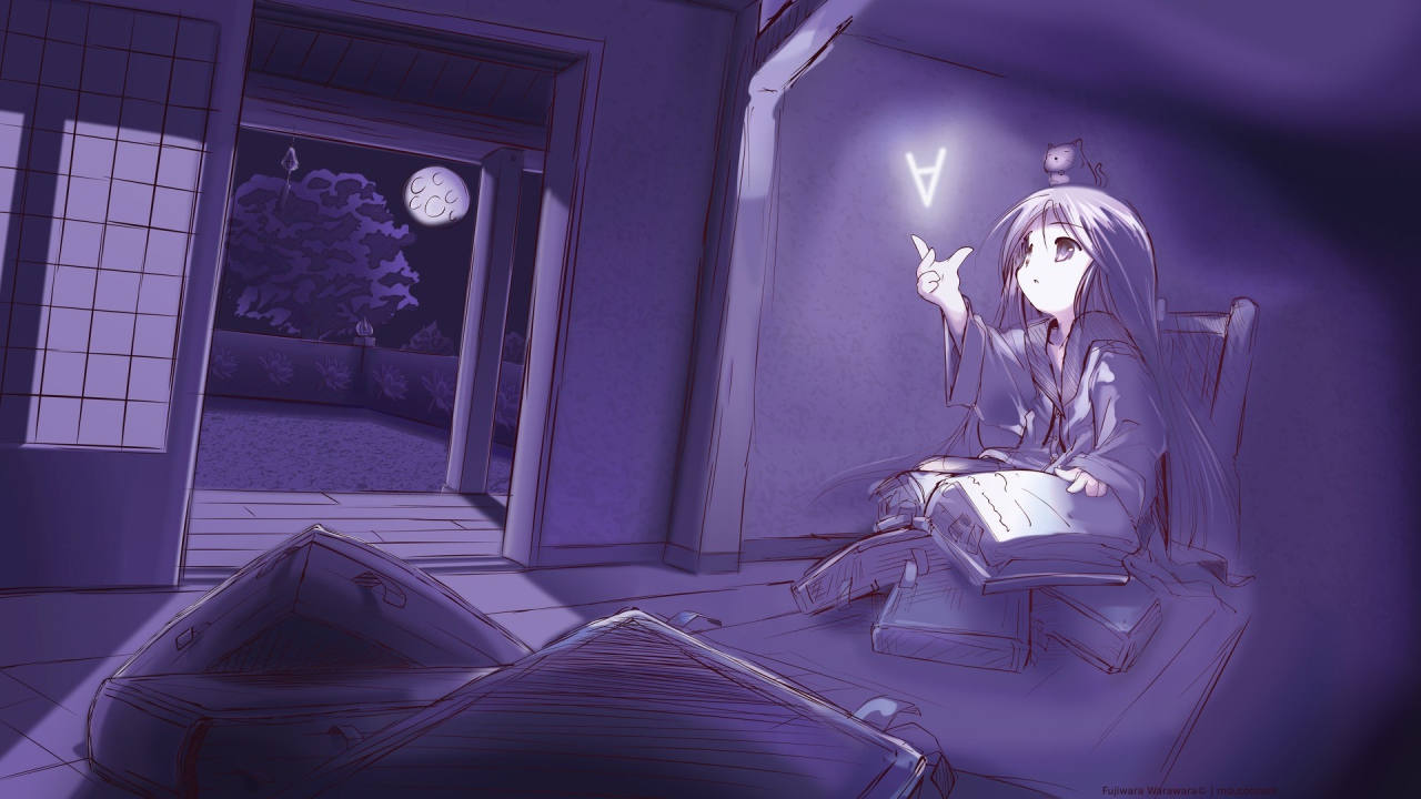 Девочка аниме ловит букву из книги