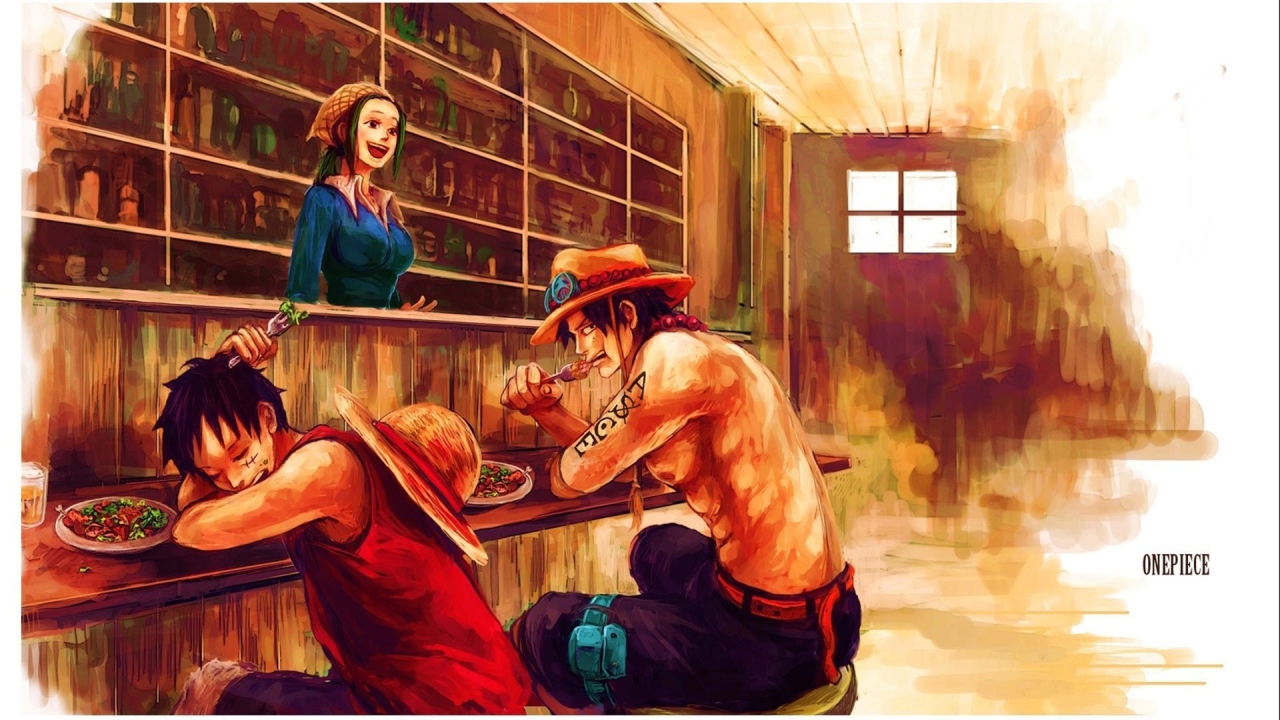 Герои аниме Большой куш в баре