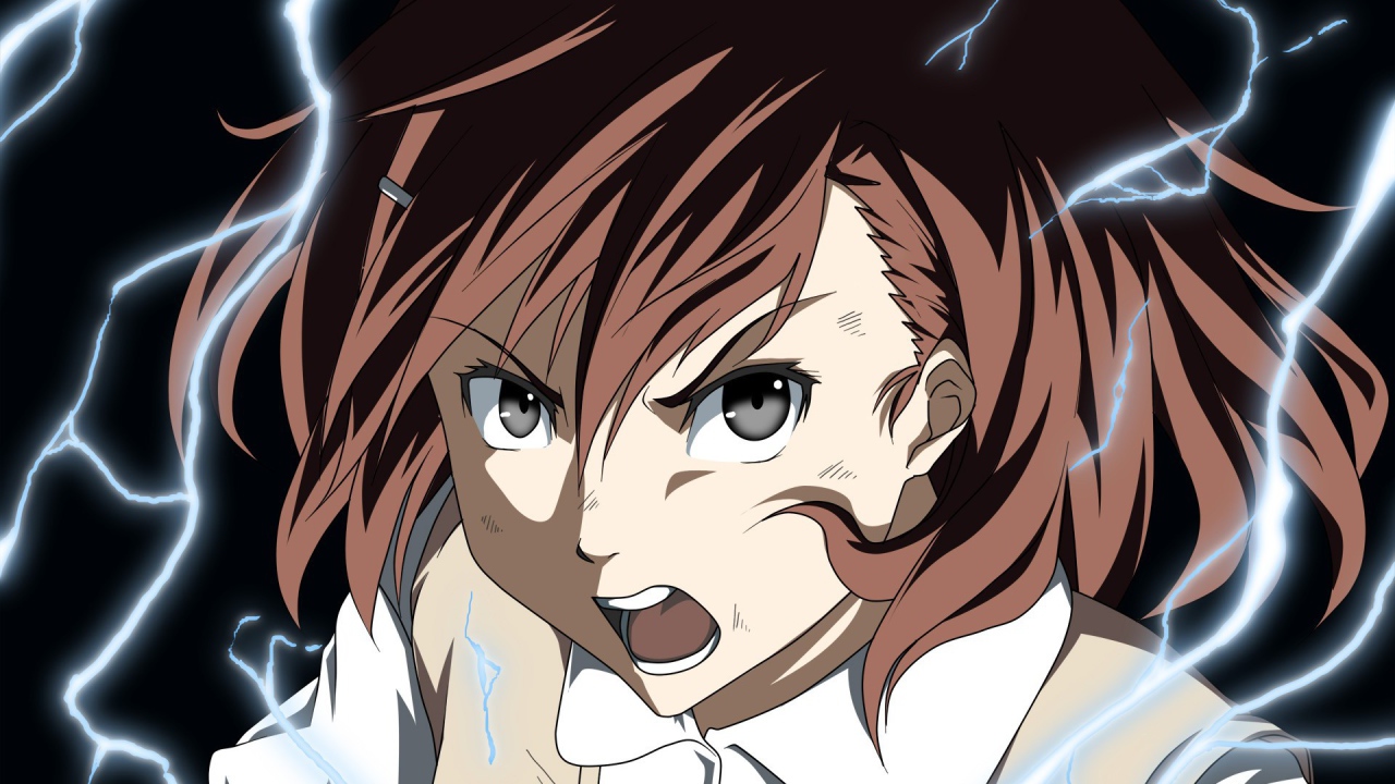 Персонаж аниме Некий научный Рейлган в окружении молний