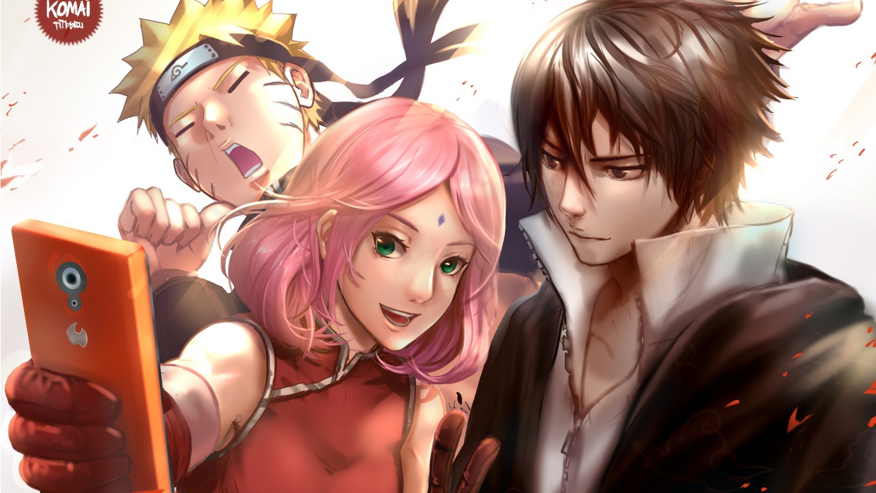 Девушка аниме Сакура Харуно  с персонажами Наруто