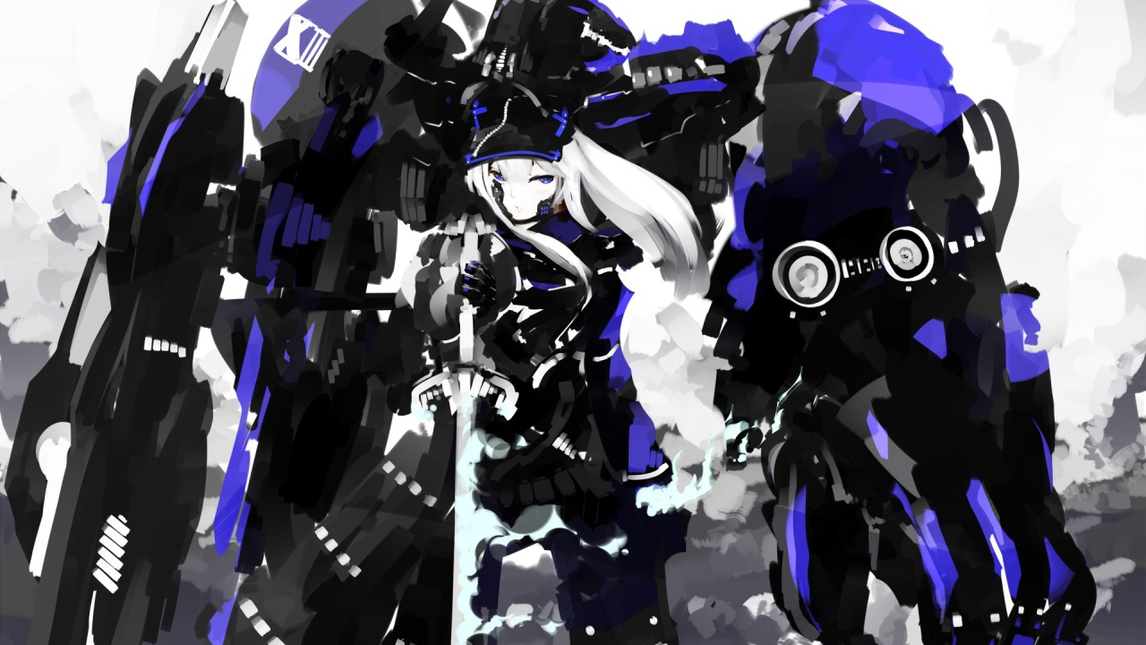 Аниме девушка и синий робот