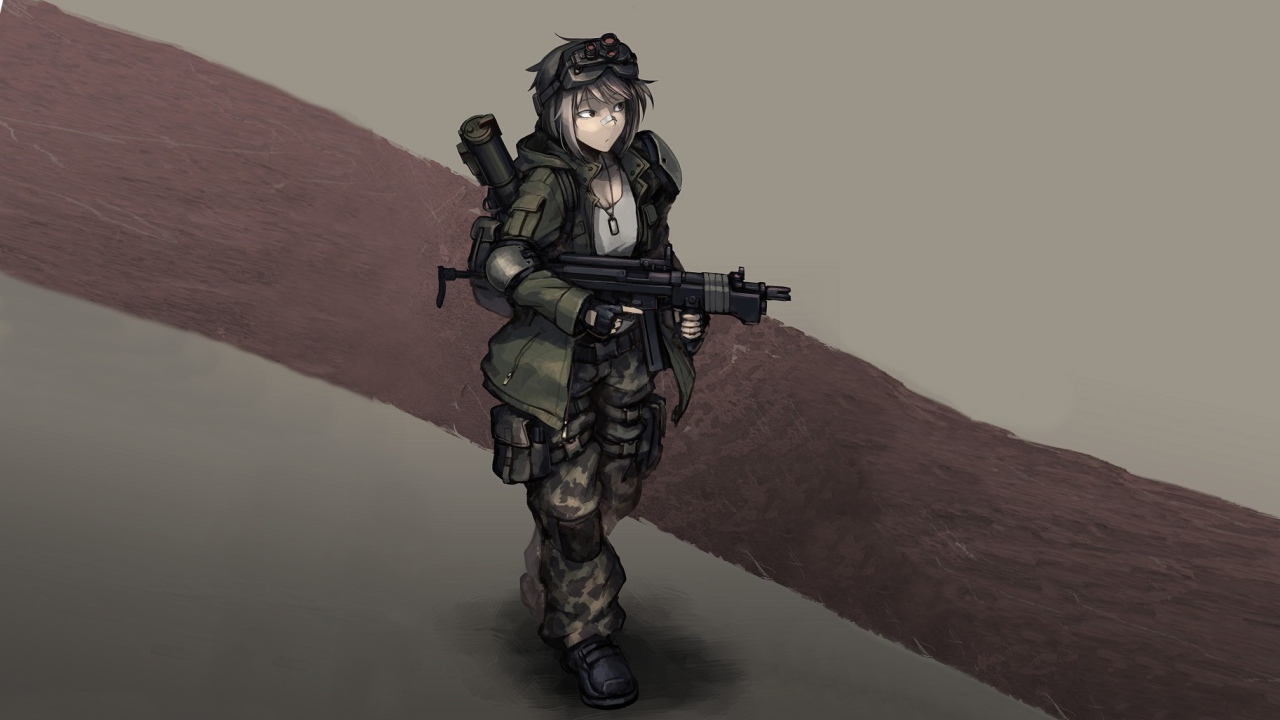 Аниме девушка солдат с оружием