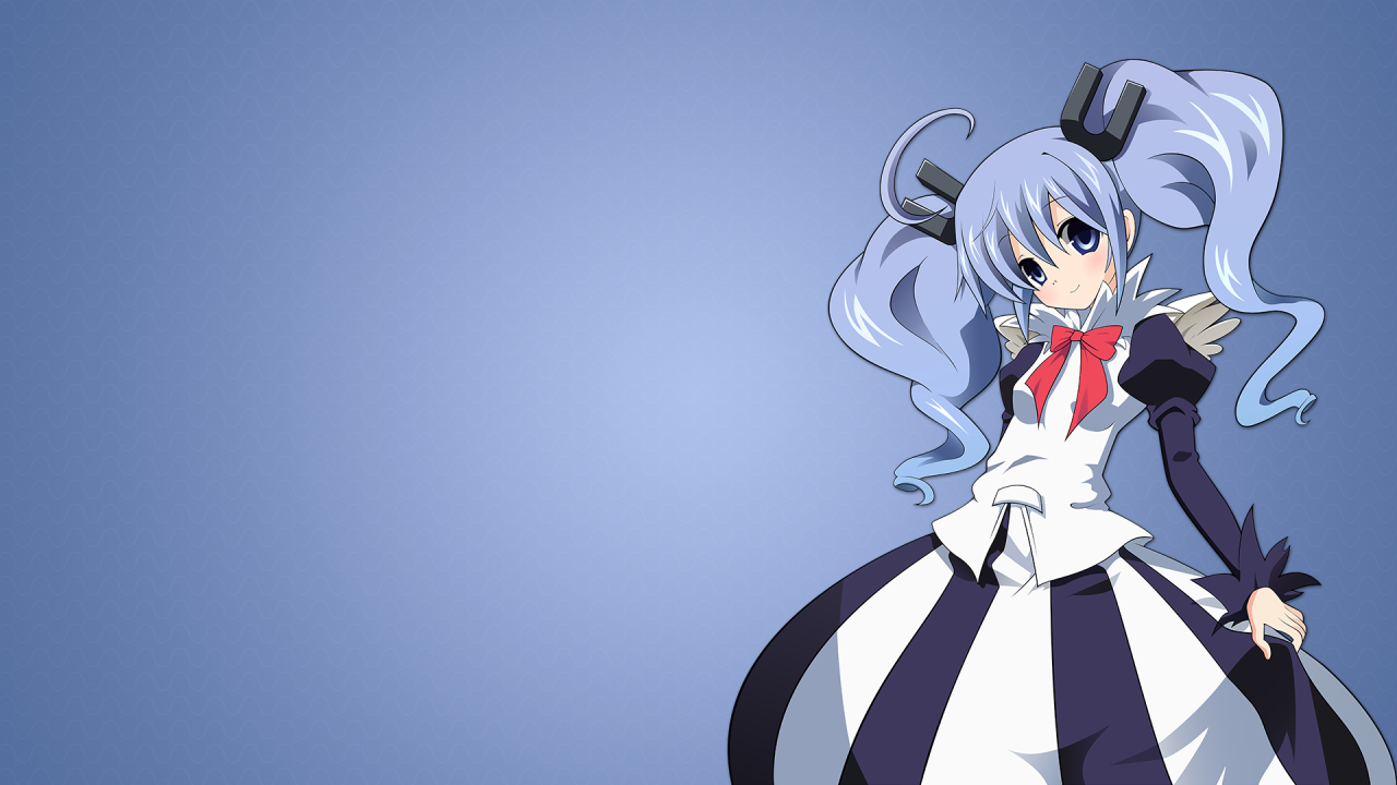 Девушка аниме с голубыми волосами на голубом фоне