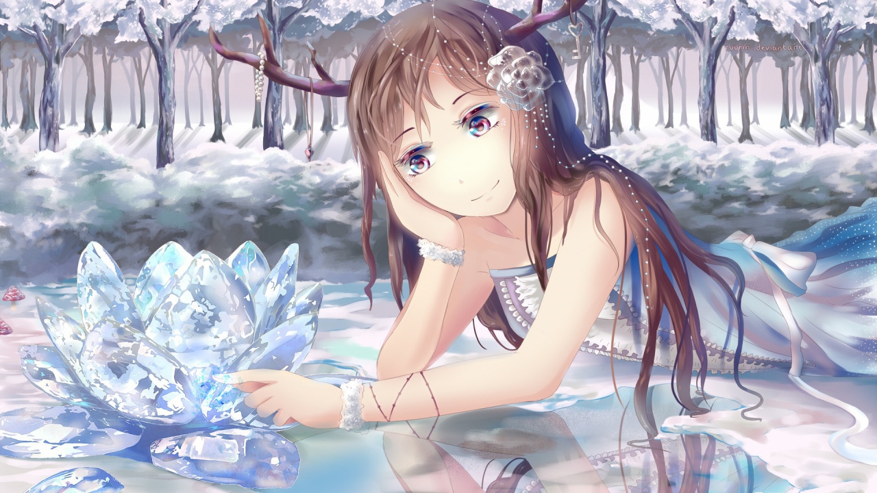 Фея аниме грустит над кристальным цветком