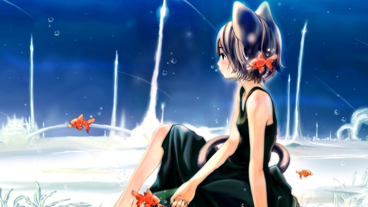 Девушка кошка в подводном мире, аниме