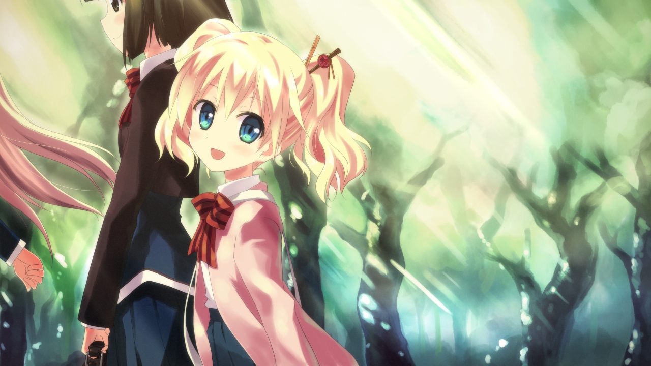 Девочка ведет младшую сестру в школу, аниме