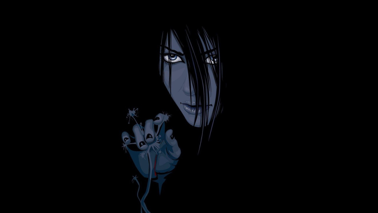 Девушка смотрит из мрака, аниме