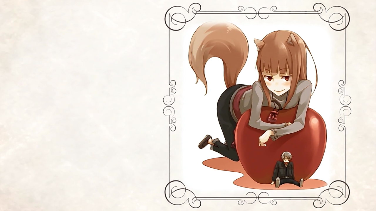 Девушка на яблоке в аниме Волчица и пряности