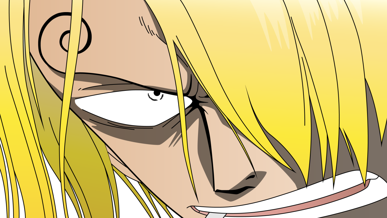 Желтые волосы на лице Санджи, аниме Большой куш