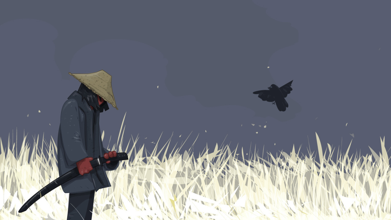 Старый самурай с мечем