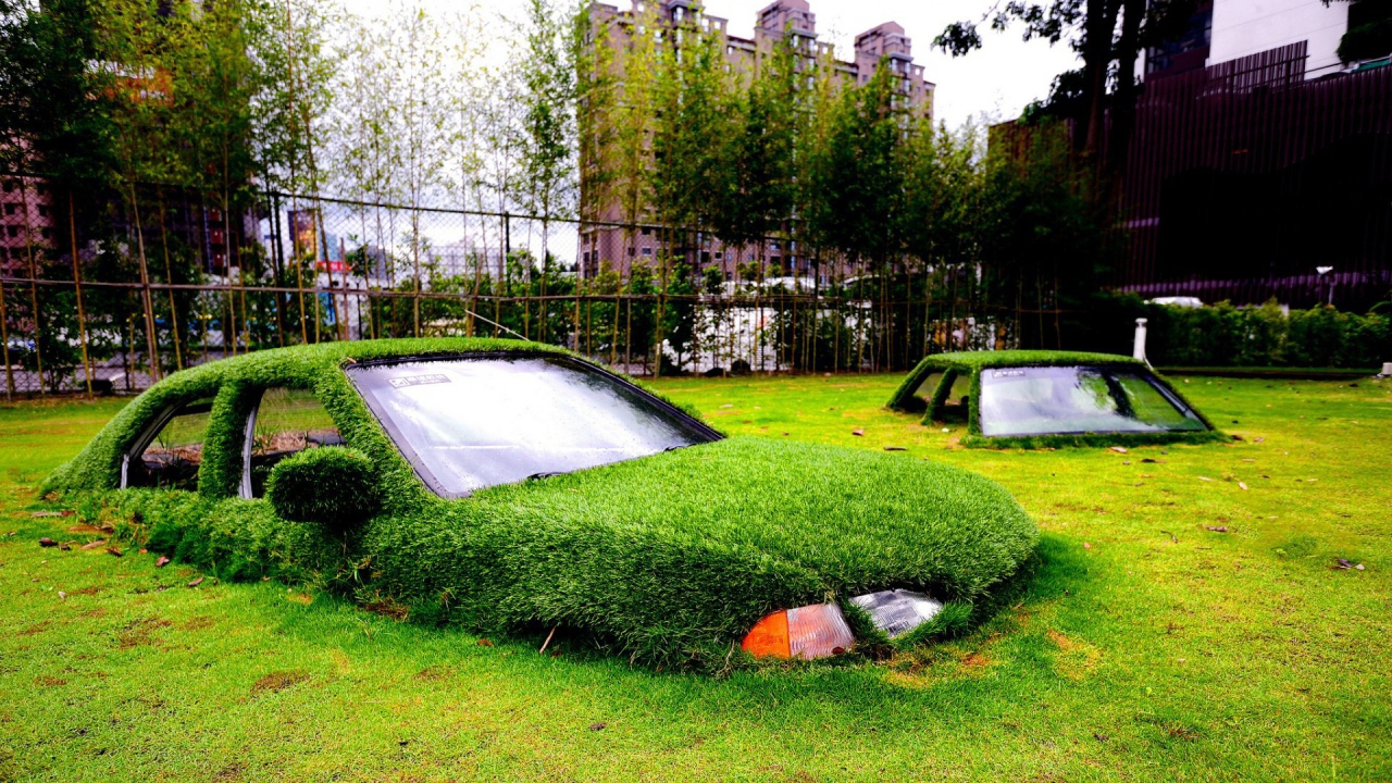 Автомобили утонули в газоне