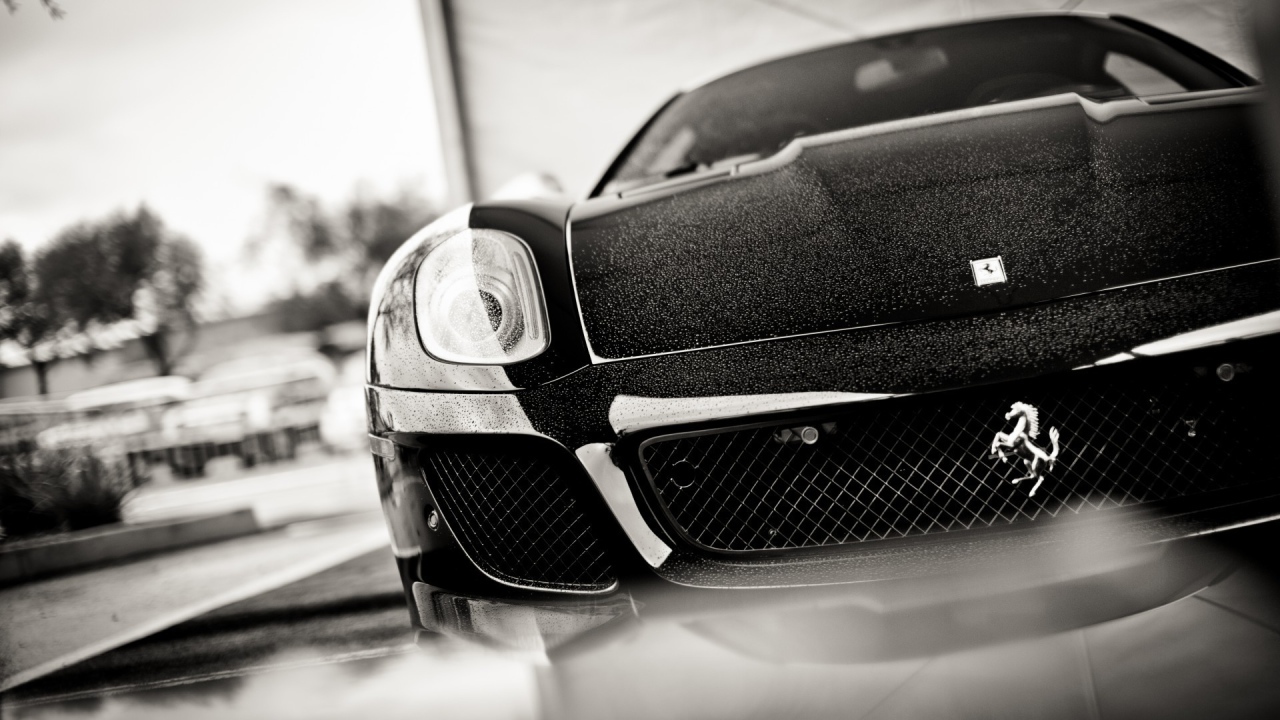 Черно белое фото авто Ferrari