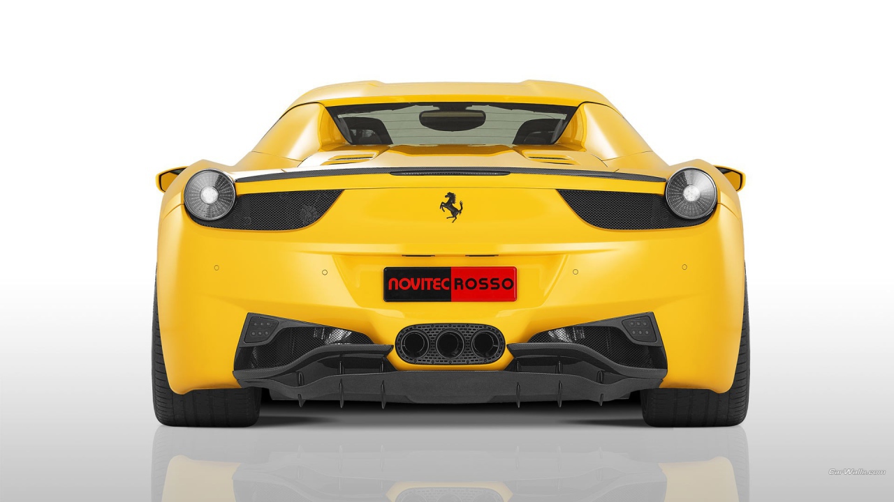 Rear view of the yellow Ferrari 458